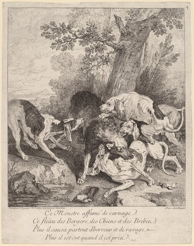 Ein Wolf von Hunden angegriffen von Jean Baptiste Oudry