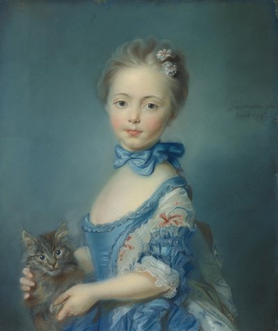 Ein Mädchen mit einem Kätzchen von Jean Baptiste Perronneau