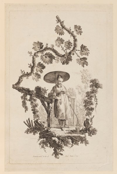 Figur mit Sonnenschirm unter einem Ast von Jean Baptiste Pillement