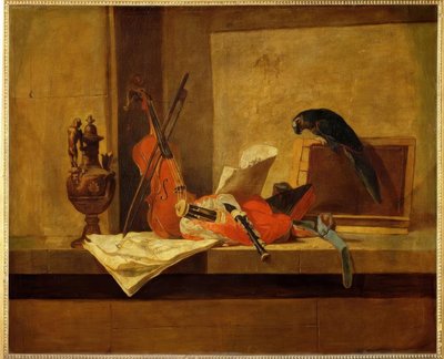 Musikinstrumente und Papagei von Jean Baptiste Simeon Chardin