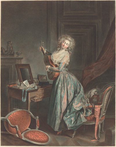 Eine Frau spielt Gitarre, 1788-1789 von Jean Francois Janinet