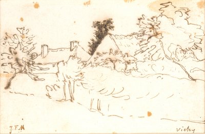 Ein Hof zwischen Bäumen, Vichy (Allier) von Jean Francois Millet
