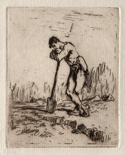 Mann, der sich auf einen Spaten lehnt von Jean Francois Millet