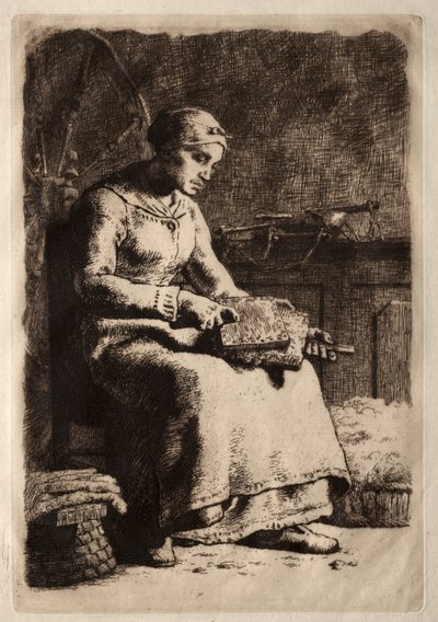 Frau beim Karden von Wolle von Jean Francois Millet