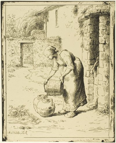 Frau, die einen Eimer leert von Jean Francois Millet