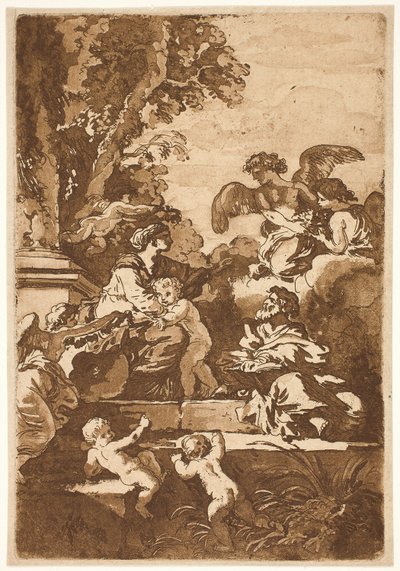 Heilige Familie mit Engeln von Jean Jacques Lagrenee