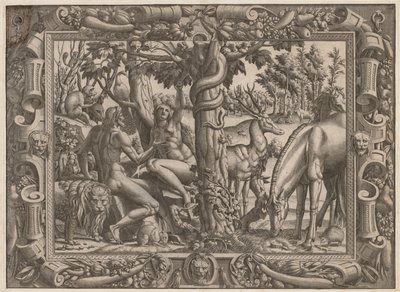 Die Versuchung Evas, um 1545-1547 von Jean Mignon