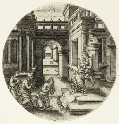 Die Jungfrau auf einem Altar sitzend von Jean de Gourmont