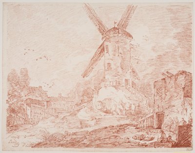 Italienische Landschaft mit Windmühle von Jens Petersen Lund