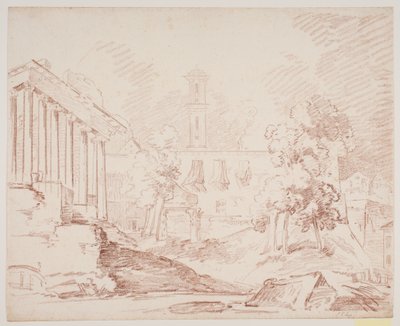 Italienische Aussicht mit Tempel und Kirche von Jens Petersen Lund