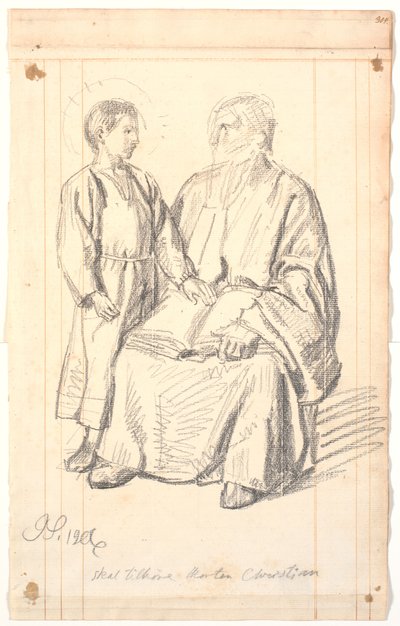 Figurenstudie eines sitzenden Alten und eines stehenden Jungen von Joakim Frederik Skovgaard