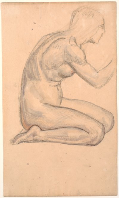 Modellstudie; kniende Frau im Profil rechts von Joakim Frederik Skovgaard