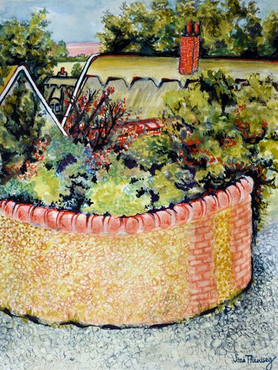 Blick durch die Dächer zu den Feldern, 2010 von Joan Thewsey