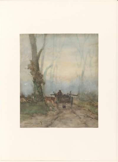 Bauernwagen auf Waldweg von Johan Hendrik Weissenbruch (signed by artist)