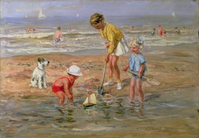 Kinder spielen am Strand von Johann Zoetelief Tromp