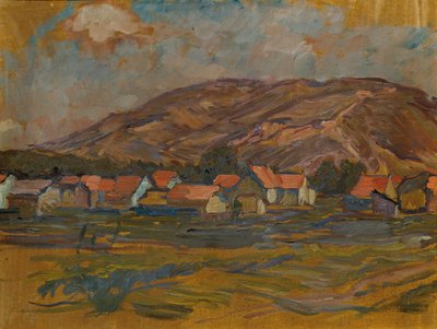 Landschaft mit Häusern und Berg von Johanna Kampmann Freund