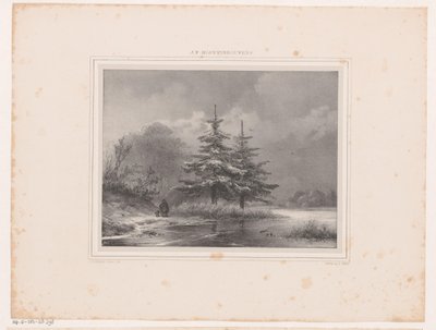 Winterlandschaft mit zwei Kiefern von Johannes Christiaan d