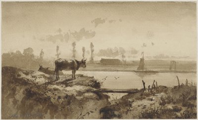 Flusslandschaft mit Kuh von Johannes Hubertus Leonardus de Haas