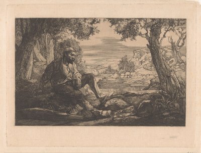 Sitzender Mann in Hügellandschaft von Johannes Josephus Aarts
