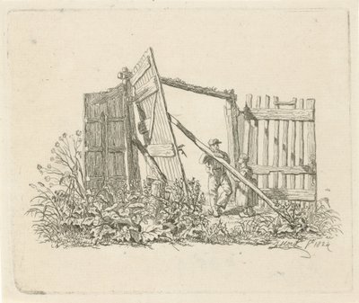 Zwei Figuren an einem offenen Tor von Johannes Mock
