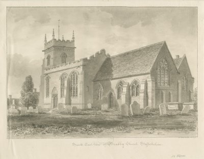 Bradley Kirche: Sepiazeichnung, 1842 von John Buckler