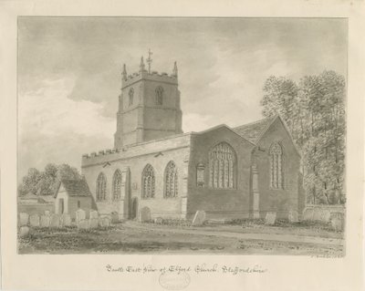 Elford Kirche: Sepiazeichnung, 1838 von John Buckler
