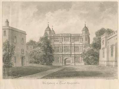 Tixall Hall und Torhaus: Sepia-Zeichnung, 1841 von John Buckler