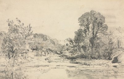 Landschaft mit Bäumen um einen Teich von John Constable