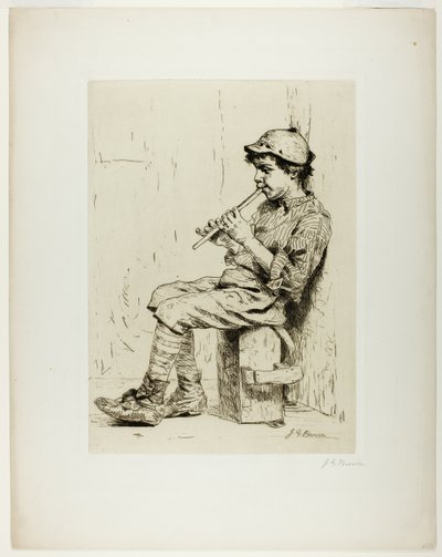 Junge spielt Flöte von John George Brown