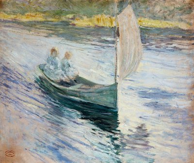 Zwei Kinder in einem Segelboot, 1883 von John Henry Twachtman