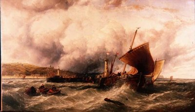 Fischerboote vor dem Hafen von Boulogne von John James Wilson