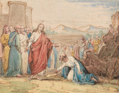 Ein älterer Mann bittet Christus von John Martin