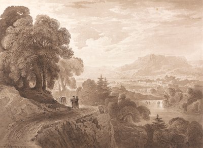 Reisende auf einer Straße über einem Fluss von John Martin