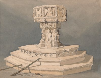 Taufbecken in der Happisburgh Kirche, Norfolk von John Sell Cotman