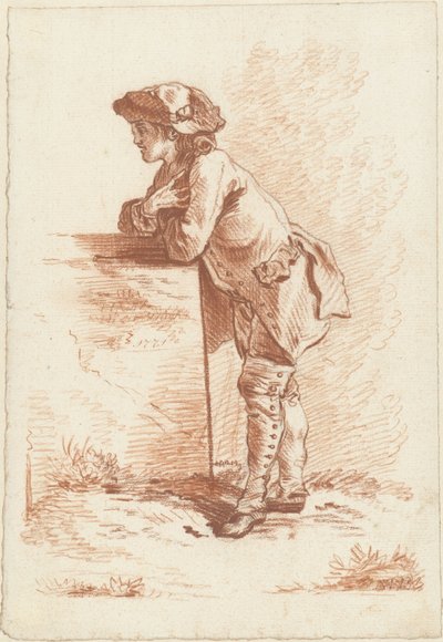 An einen Stein gelehnter junger Mann von Jordanus Hoorn
