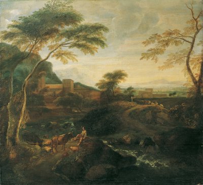 Landschaft mit weidenden Kühen von Josef Faistenberger