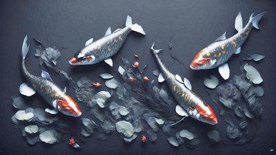 Tintenmalerei: Koi-Karpfen rot 01 von Josef Johann Michel