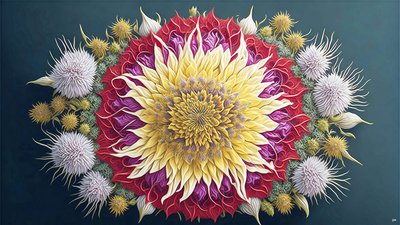 Mandala: Distel mit Blüten-Elemente_01 von Josef Johann Michel