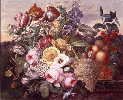 Stillleben mit Blumen und Trauben, 1880 von Joseph Goblet