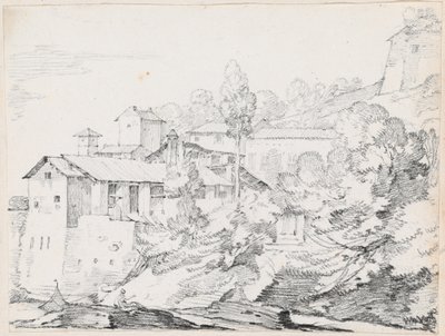 Italienische Gebäude auf einem Hügel von Joseph Marie Vien