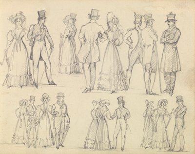 Modische Männer und Frauen im Gespräch von Joseph Nash