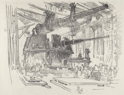 Montage von Geschützen in Türmen, 1916 von Joseph Pennell