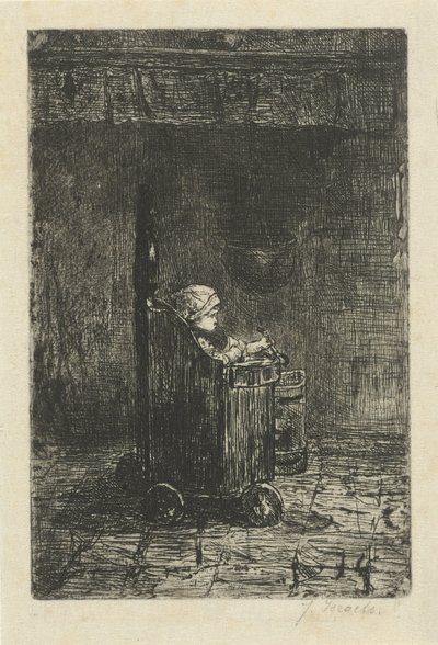 Kind im Kinderstuhl von Jozef Israëls (signed by artist)