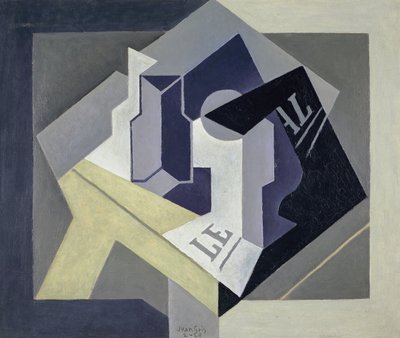 Obstschale und Zeitung von Juan Gris