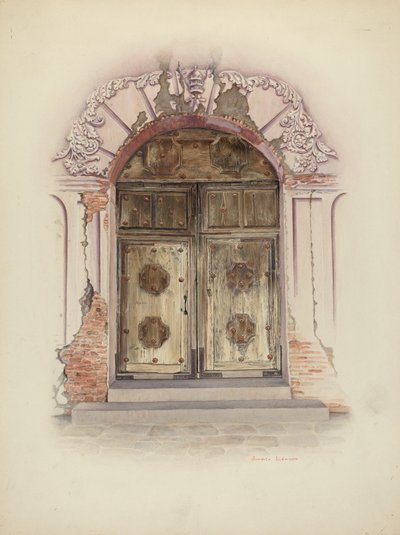 Türöffnung und Wandmalerei, um 1941 von Juanita Donahoo