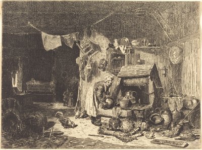 Innenraum eines Bauernhauses von Jules Dupré