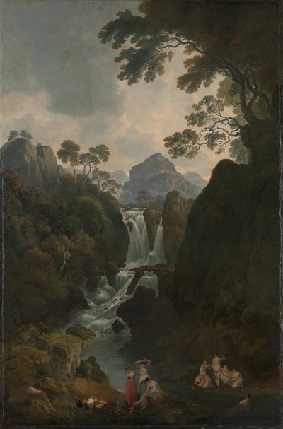 Ein Wasserfall mit Badenden von Julius Caesar Ibbetson