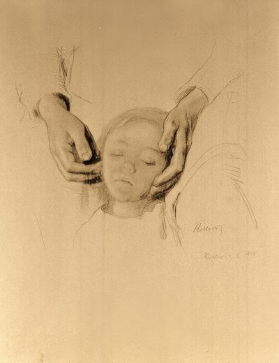 K. Kollwitz, Kopf eines Kindes in Händen von Käthe Kollwitz