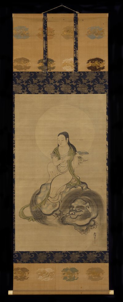 Monju Bosatsu (Tinte und Farbe auf Papier) von Kano Yasunobu