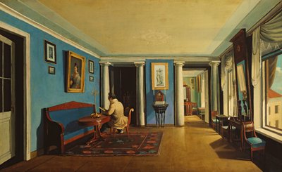 In den Räumen. Wohnzimmer mit Säulen auf dem Zwischengeschoss von Kapiton Zelentsov